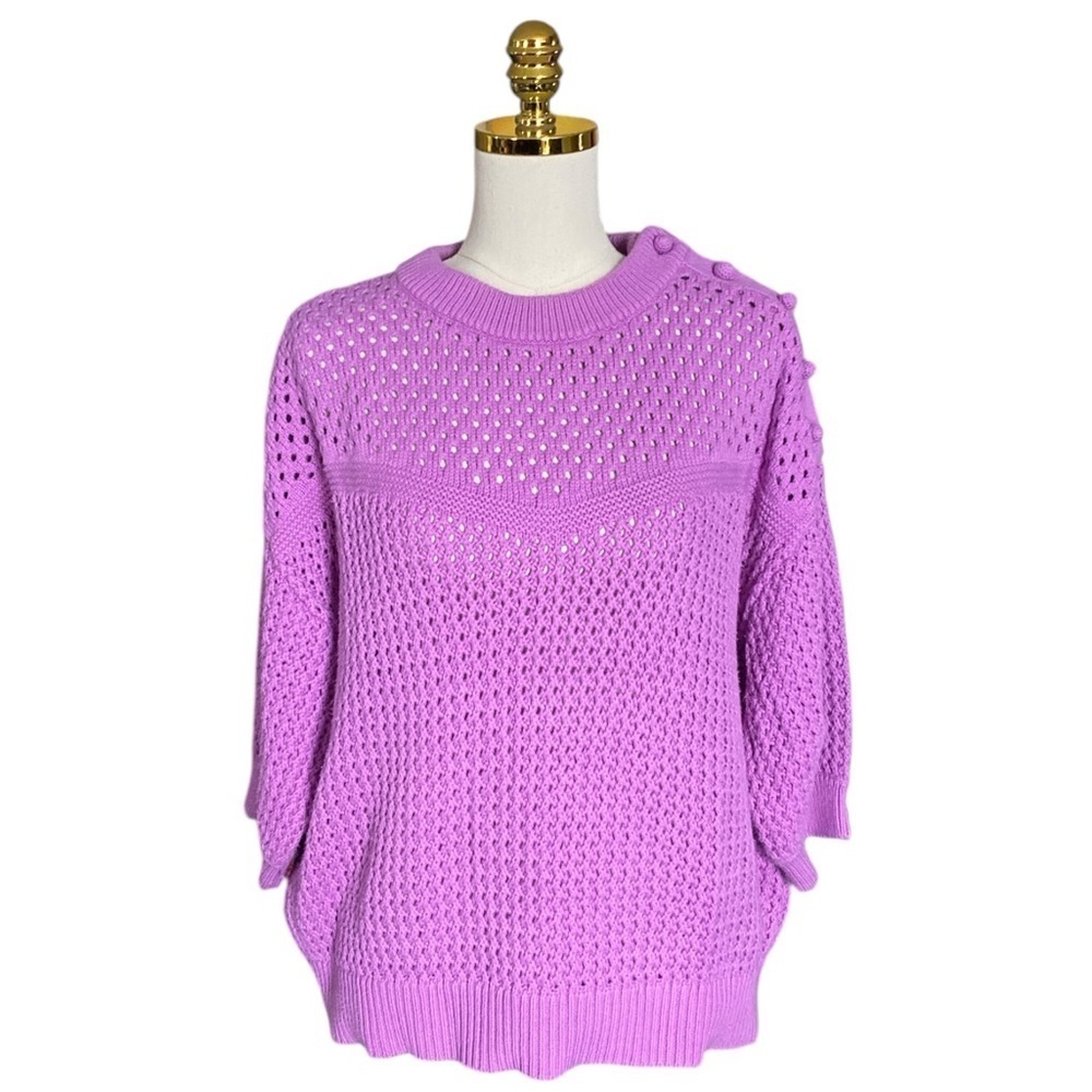 J CREW | Elbow-Sleeve Sweater with crocheted shoulder buttons Women's Lilac XL